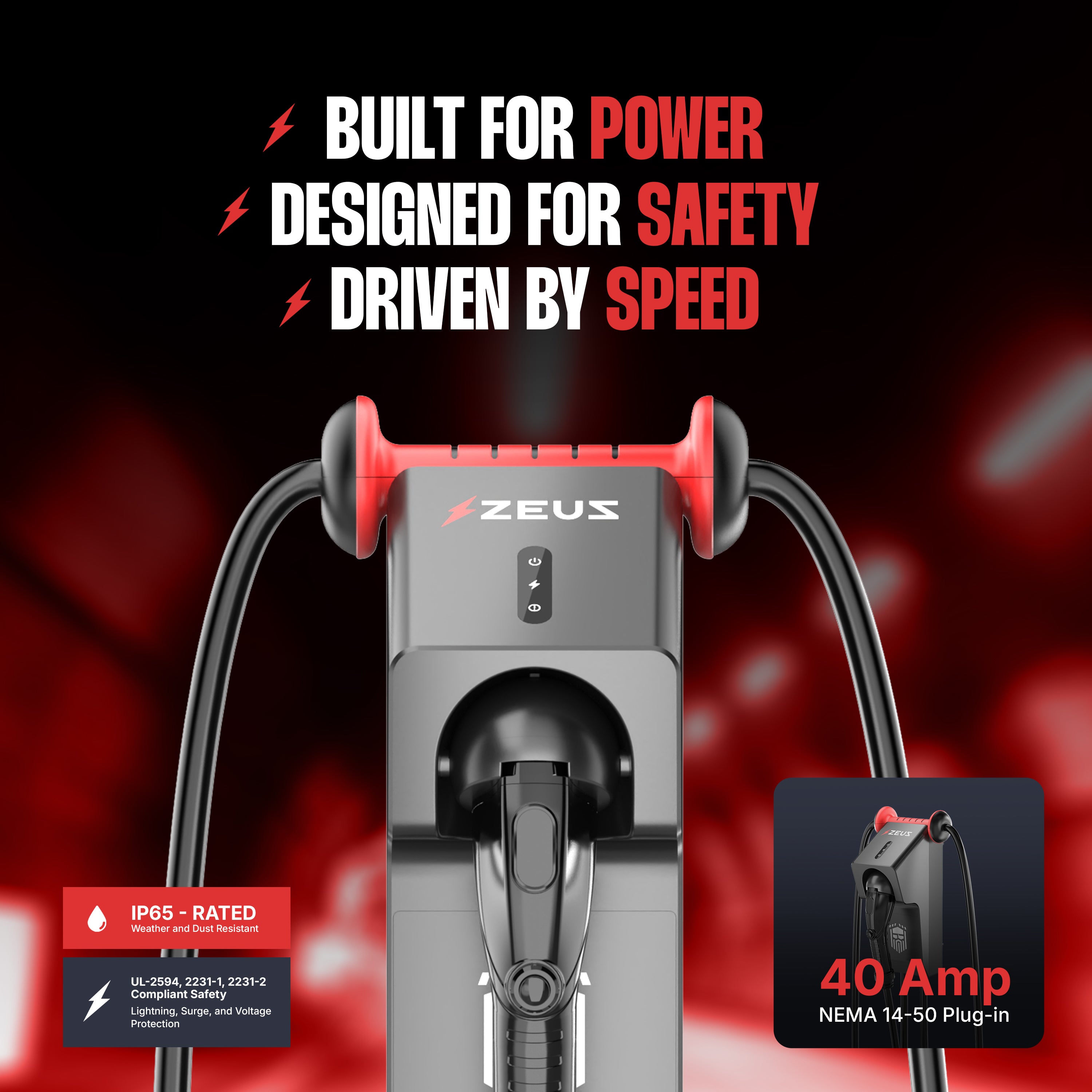 Zeus 40 Amp EV Charger | EVSE Level 2 Fast Charging Station