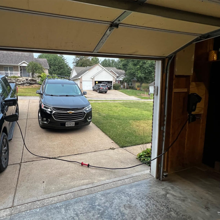 Review # 3: "Came quick. Electric install was quick and easy. App works well with Tesla. Best thing about charger is long cord and how easy it goes back on charger with the center cord handle."